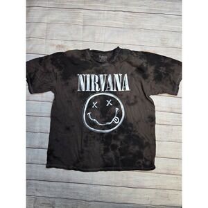 Nirvana Short Sleeve T-Shirt Logo Size XL‎  Brown Tie Dye 100% Cotton Smiley